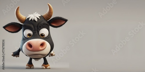 Cute Cartoon Cow on Grey Background