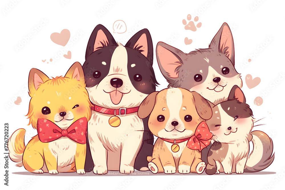 Cute dogs friends cartoon on background. Cute dogs friends cartoon on background.