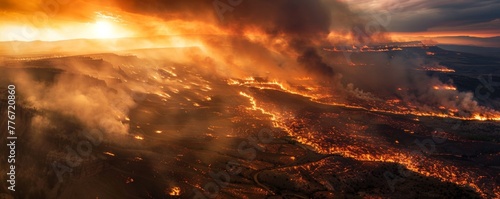 Aerial view of a wildfire cutting through a canyon