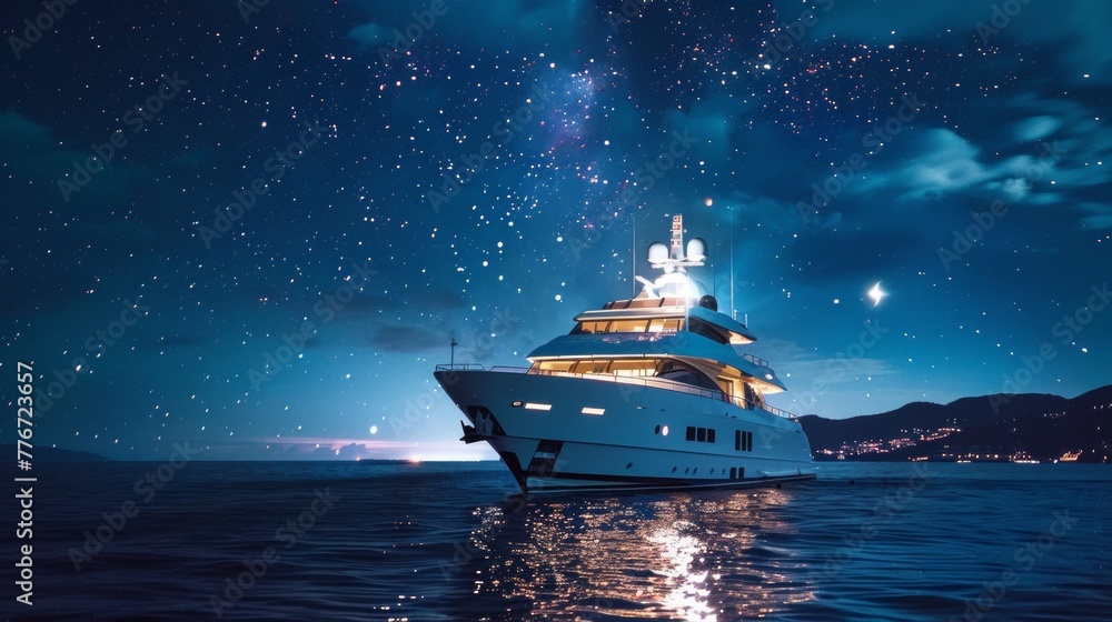 Fototapeta premium Comet viewing party aboard a luxury yacht