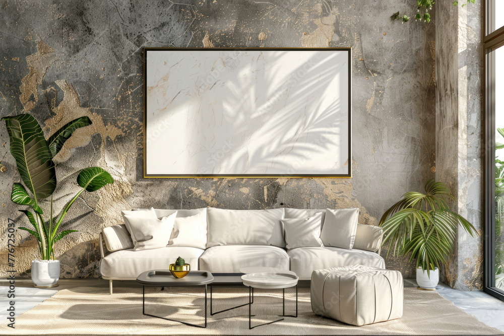 Mockup living room with white photo frame, Modern interior design Mockup living room with white photo frame, Modern interior design