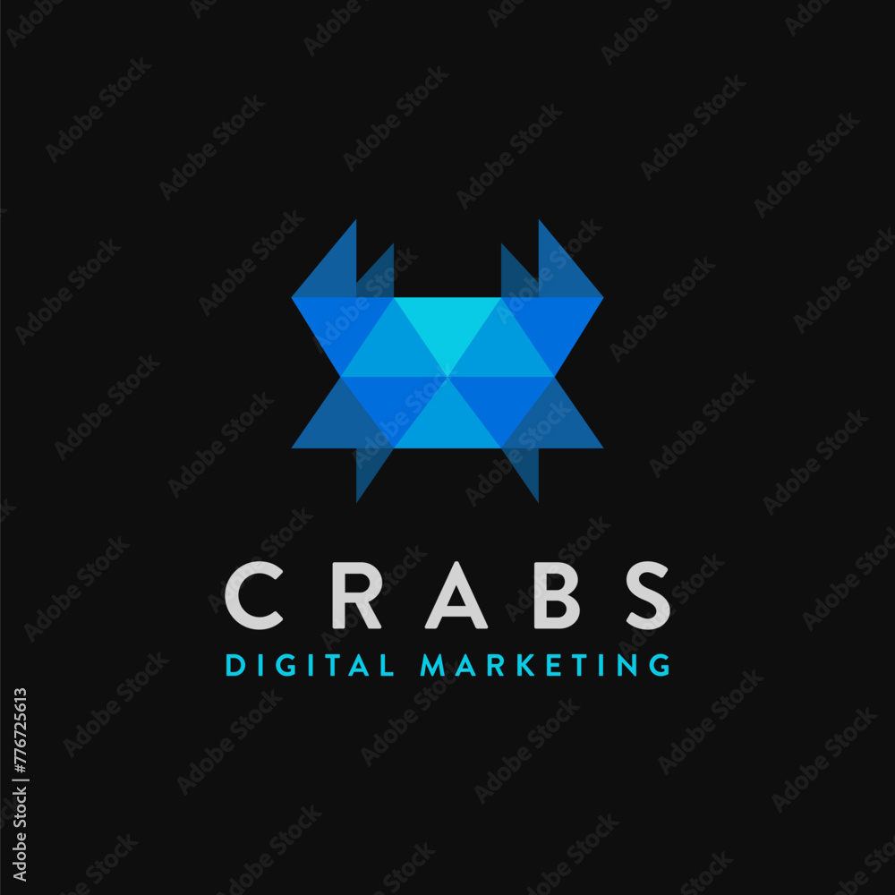 Modern geometric crab logo icon vector template on black background Modern geometric crab logo icon vector template on black background