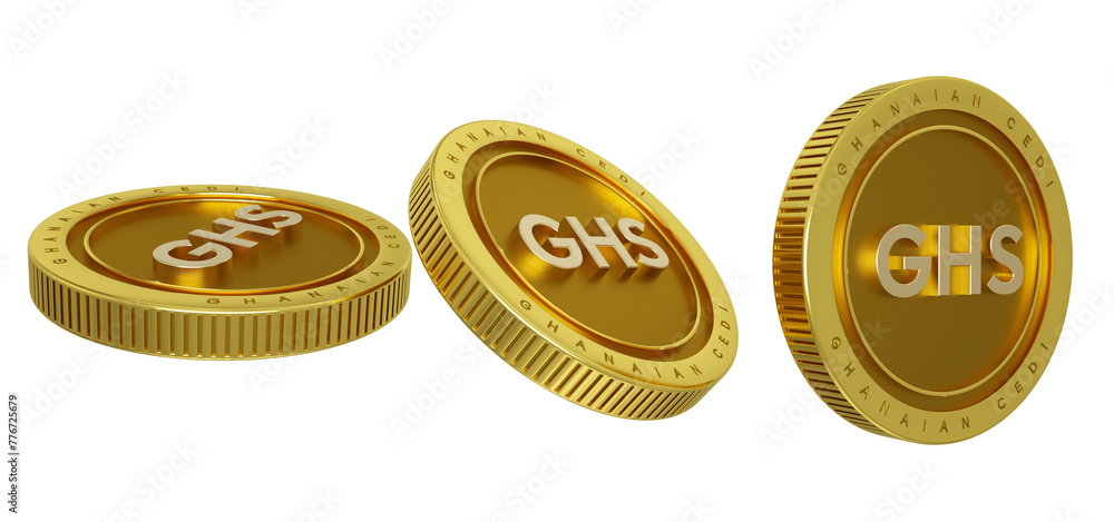 Ghanaian cedis currency iso code on gold coin isolated on transparent background, 3D rendering of set of abstract golden Ghanaian cedi coins concept in different angles.
Ghanaian cedis currency iso code on gold coin isolated on transparent background, 3D rendering of set of abstract golden Ghanaian cedi coins concept in different angles.