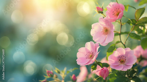 Nature background with wild rose flowers