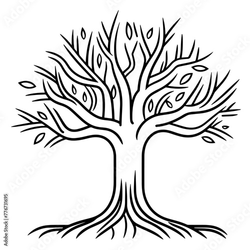 Vector outline of intricate tree roots icon.