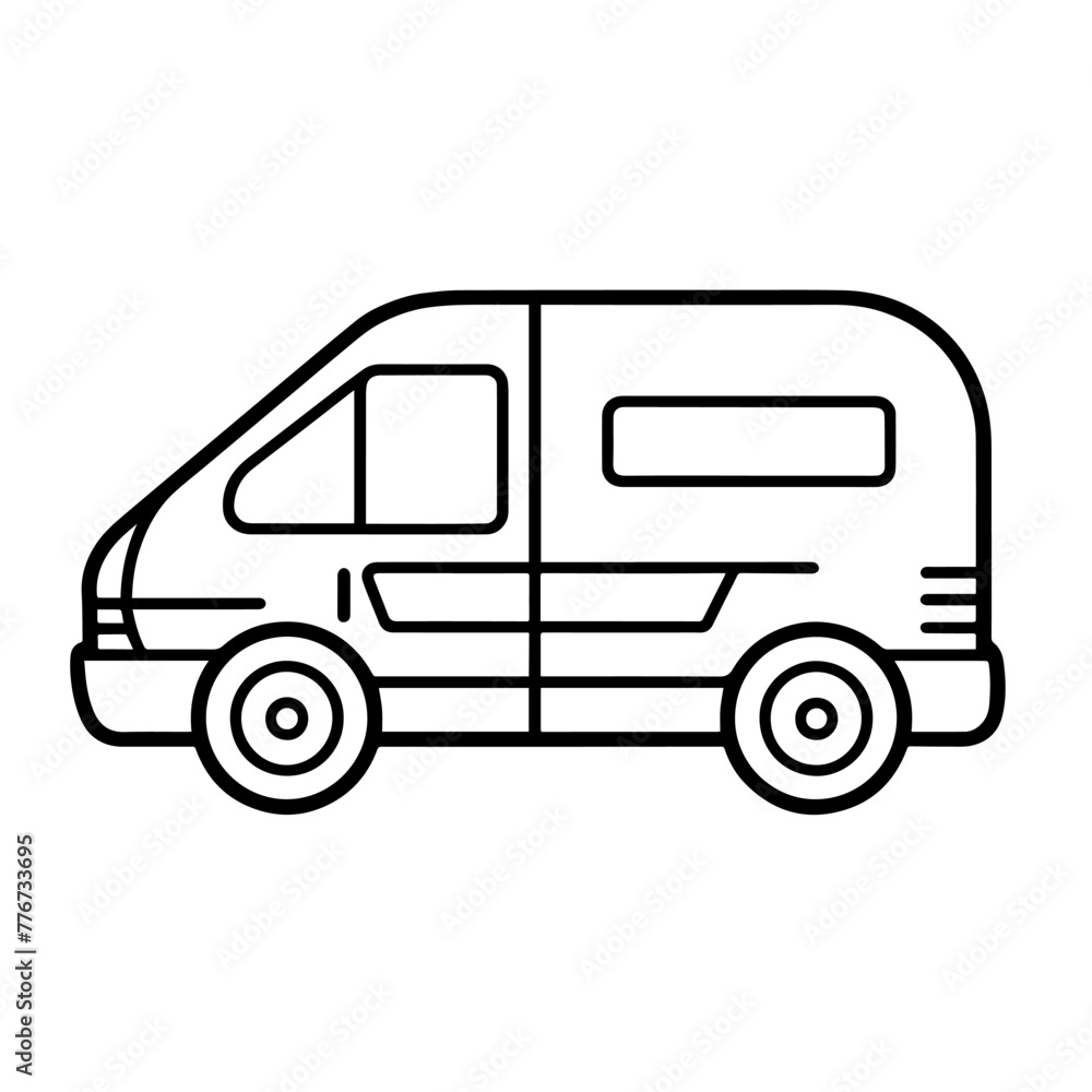 Clean ambulance outline icon in vector format for emergency service designs.
