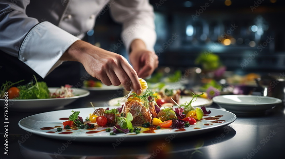 cook being prepared food in a restaurant kitchen
