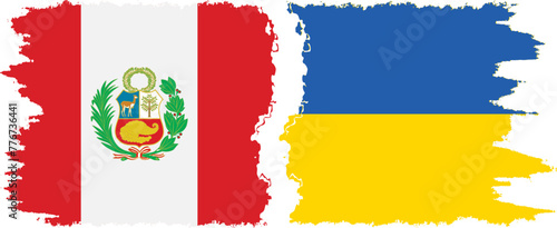 Ukraine and Peru grunge flags connection vector