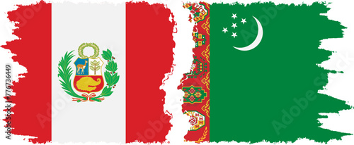 Turkmenistan and Peru grunge flags connection vector