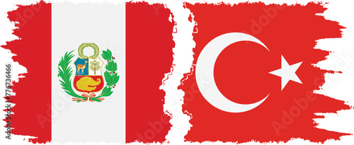 Turkey and Peru grunge flags connection vector