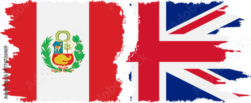 UK and Peru grunge flags connection vector