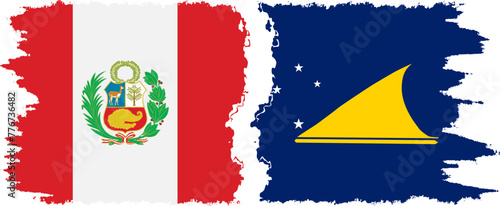 Tokelau and Peru grunge flags connection vector