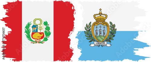 San Marino and Peru grunge flags connection vector