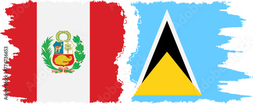 Saint Lucia and Peru grunge flags connection vector