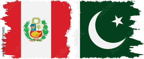 Pakistan and Peru grunge flags connection vector