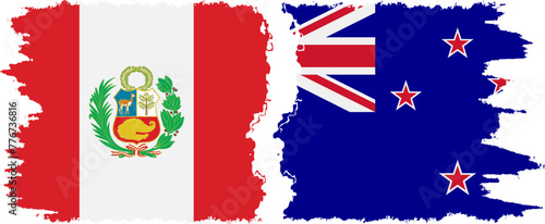 New Zealand and Peru grunge flags connection vector