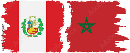 Morocco and Peru grunge flags connection vector