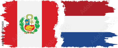 Netherlands and Peru grunge flags connection vector