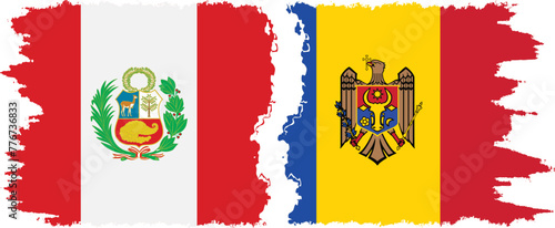 Moldova and Peru grunge flags connection vector