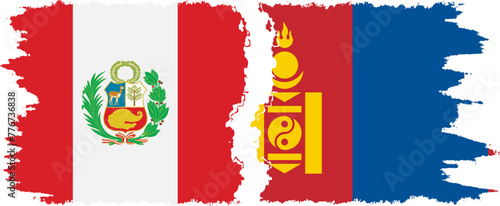 Mongolia and Peru grunge flags connection vector