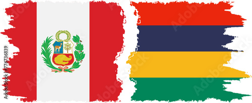 Mauritius and Peru grunge flags connection vector