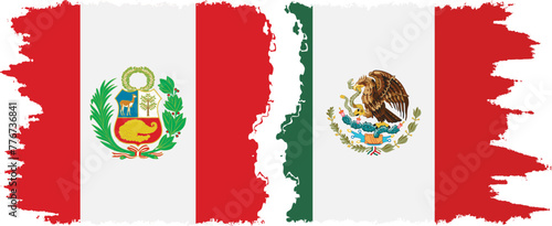 Mexico and Peru grunge flags connection vector