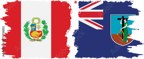 Montserrat and Peru grunge flags connection vector