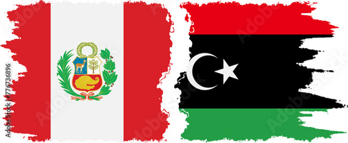 Libya and Peru grunge flags connection vector