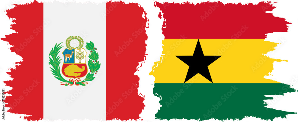 Ghana and Peru grunge flags connection vector Ghana and Peru grunge flags connection vector