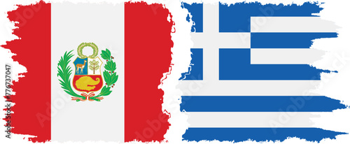 Greece and Peru grunge flags connection vector