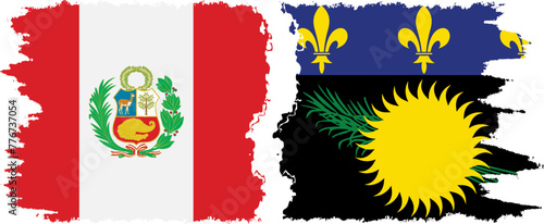 Guadeloupe and Peru grunge flags connection vector