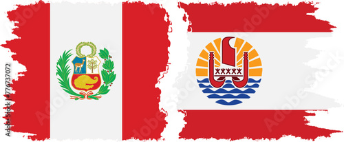 French Polynesia and Peru grunge flags connection vector