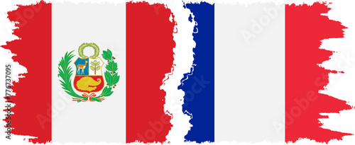 France and Peru grunge flags connection vector