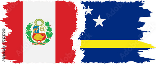 Curacao and Peru grunge flags connection vector