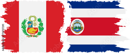 Costa Rica and Peru grunge flags connection vector