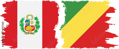 Congo-Brazzaville and Peru grunge flags connection vector