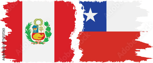 Chile and Peru grunge flags connection vector