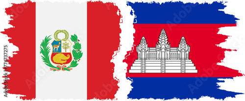 Cambodia and Peru grunge flags connection vector