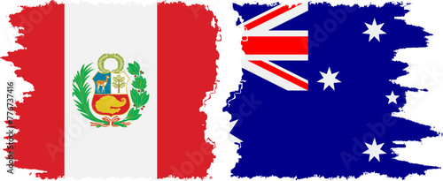 Australia and Peru grunge flags connection vector