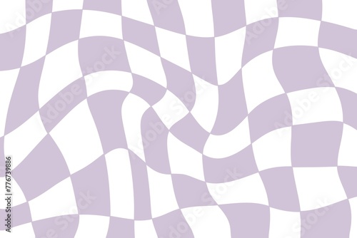 Abstract chess board retro background. Psychedelic design. Retro checkerboard wavy pattern 70s 90s background texture. Checkered groovy pattern for surface design