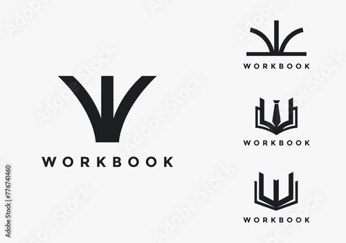 Set of abstract Letter w and book for workbook logo icon vector template on white background