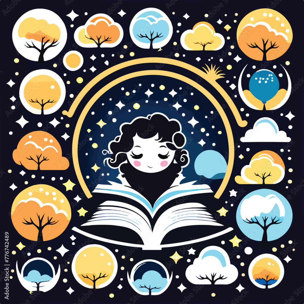 Reading Boook Graphics Colorful educational reading book in vector illustration. Curiosity ...