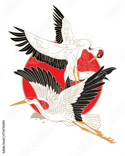 crane illustration design for sukajan is mean japan traditional cloth or t-shirt with digital hand drawn Embroidery Men T-shirts Summer Casual Short Sleeve Hip Hop T Shirt Streetwear
