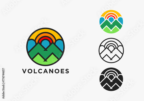 Set of abstract geometric colorful volcano mountain logo icon vector illustration template on white background