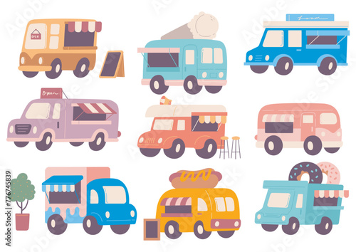 cartoon food truck in flat style illustration