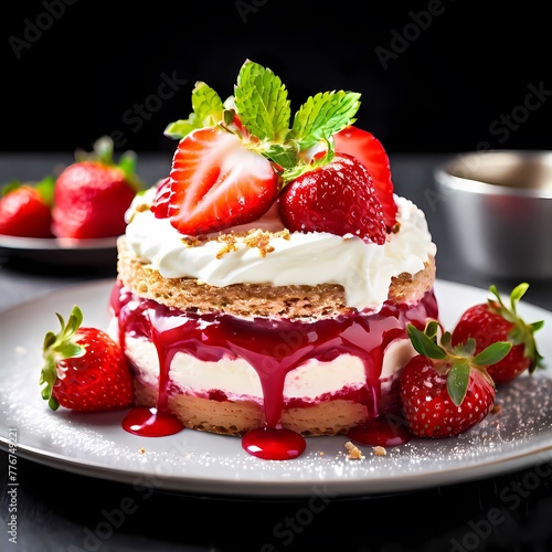 strawberry cake with fresh strawberries and whipped cream. Ai Generated