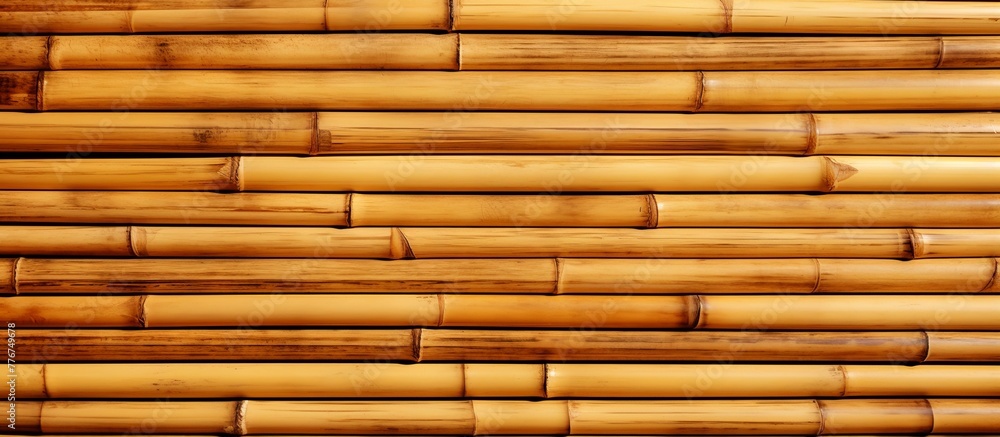 A detailed view of a wall made of bamboo sticks, creating a textured and natural pattern in a close-up shot A detailed view of a wall made of bamboo sticks, creating a textured and natural pattern in a close-up shot