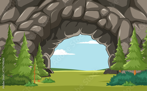 Vector illustration of a cave opening to nature