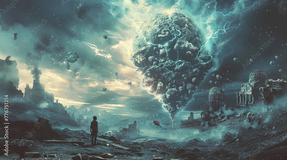 Human's mind destroys the world. Generated AI. 