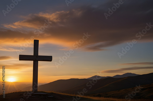 Rustic Cross with Panoramic Mountain View © deeplek